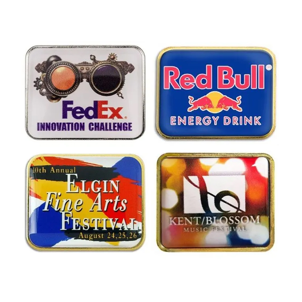 1.25" x 1" Rectangle Graphic Pin - Made In USA. Inquire for more sizes.