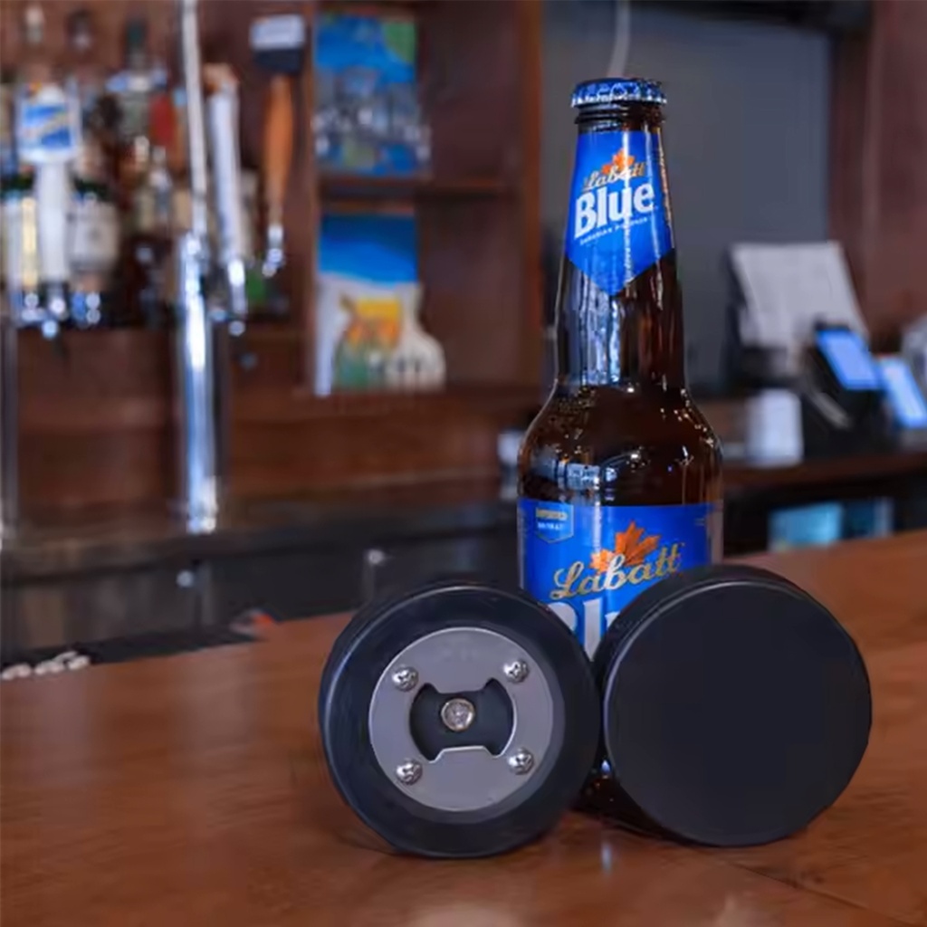 Durable Stainless Steel Hockey Puck Bottle Opener. BL5678