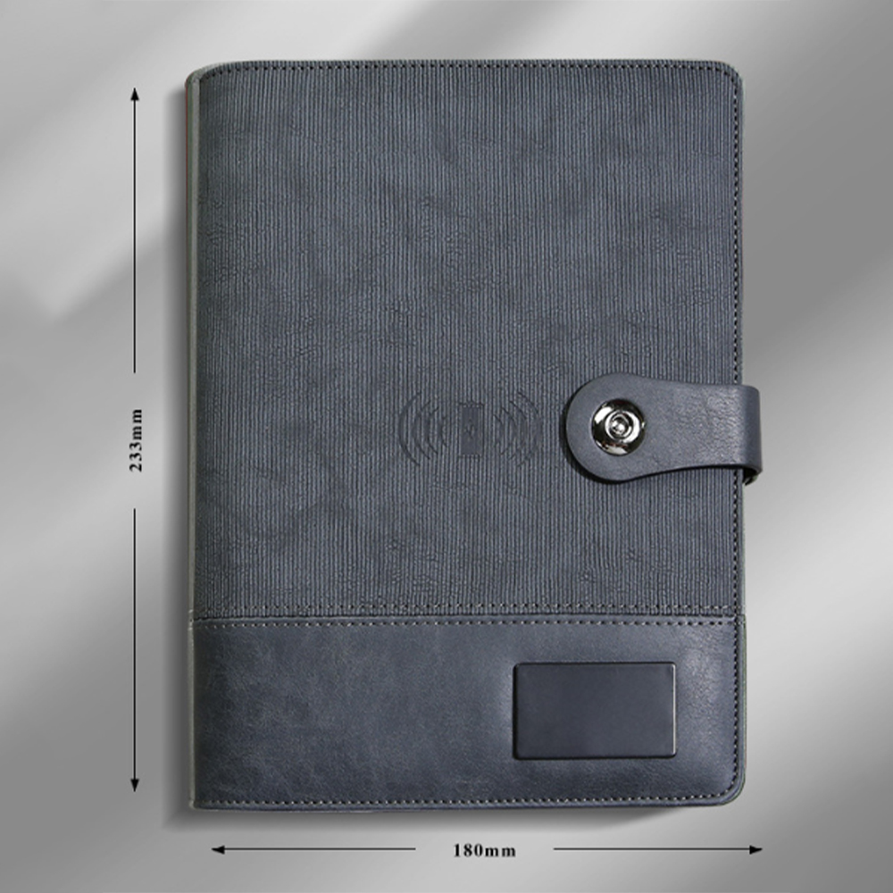 Leatherette Wireless QI Charging Padfolio with Built-In Power Bank. GE5251