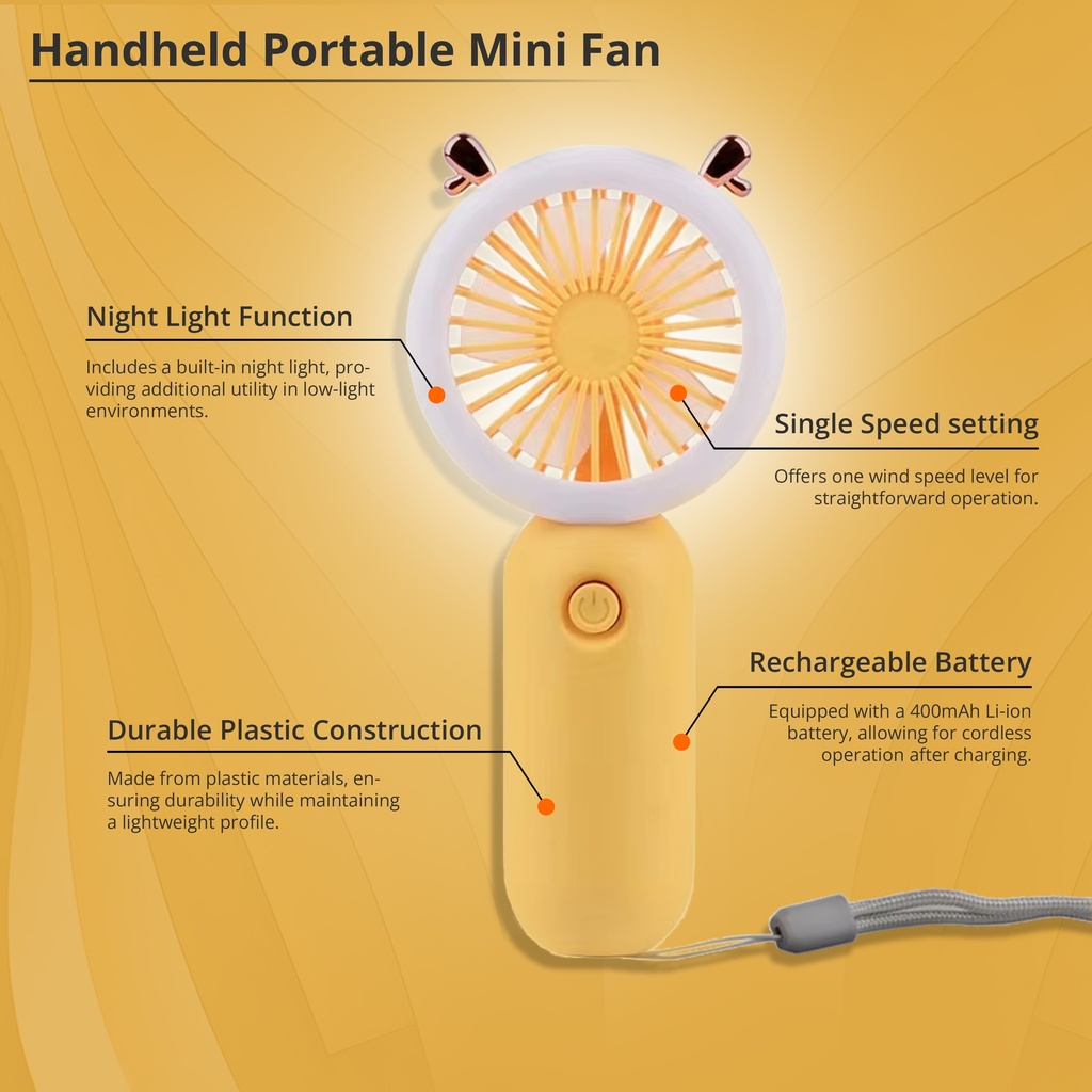 Portable USB Mini Hand Fan with adjustable speed. MF2313