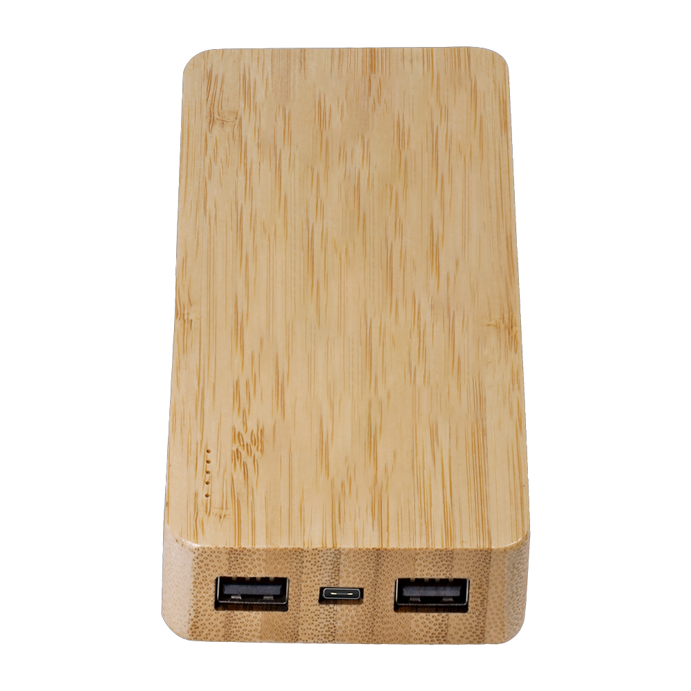 Eco-Friendly Bamboo 10,000mAh Power Bank and QI Wireless Charger 2-in-1