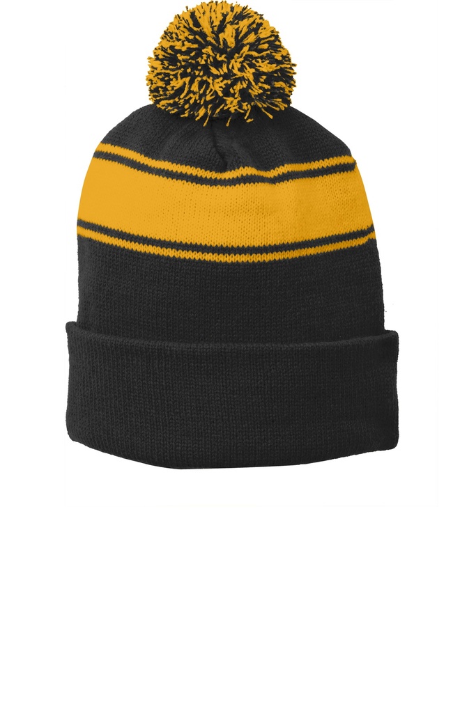 Embroidery Sport-Tek® Stripe Pom Pom Beanie.  