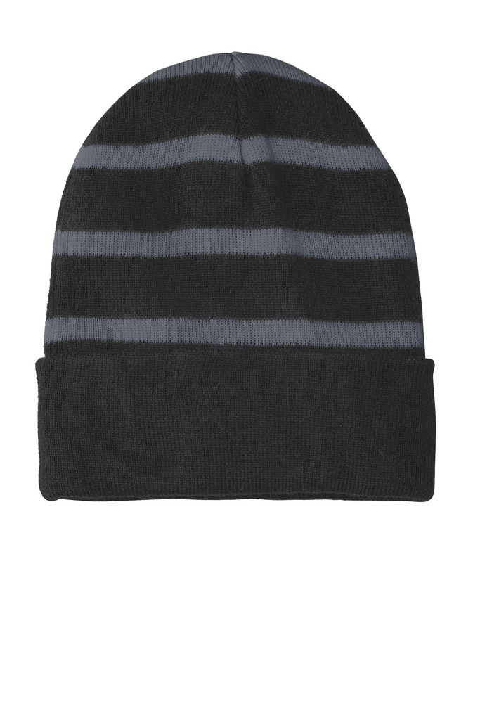 Embroidery Sport-Tek® Striped Beanie with Solid Band. 