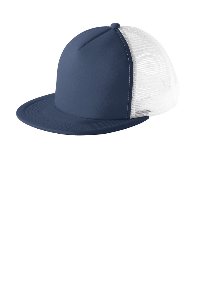 Embroidery District® Flat Bill Snapback Trucker Cap. 