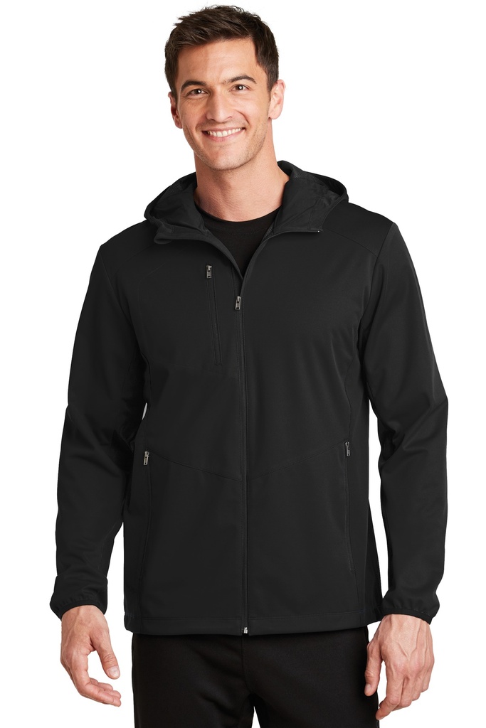 Embroidery Port Authority® Active Hooded Soft Shell Jacket. 