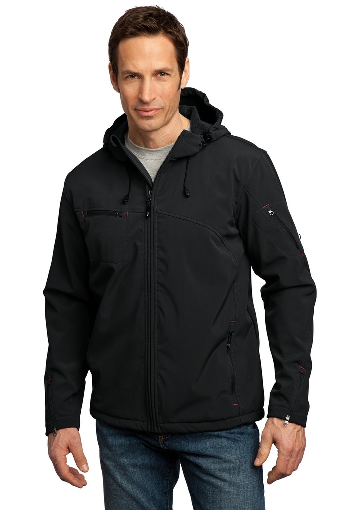 Embroidery Port Authority® Textured Hooded Soft Shell Jacket. 