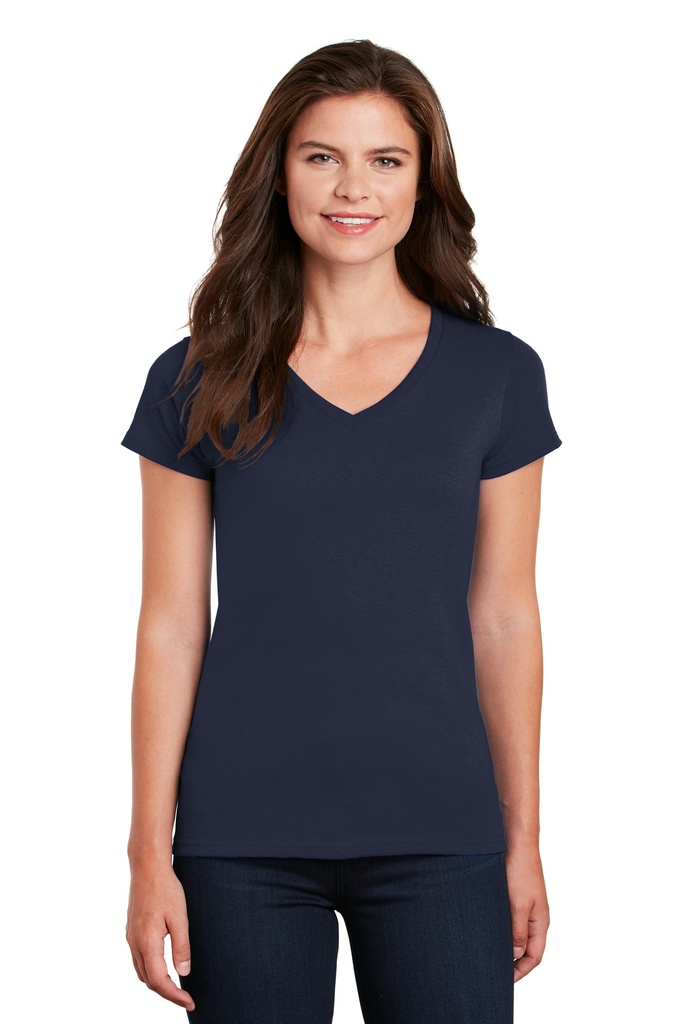 [1046172] Gildan Ladies Heavy Cotton 100% Cotton V-Neck T-Shirt. 5V00L (Navy, S)