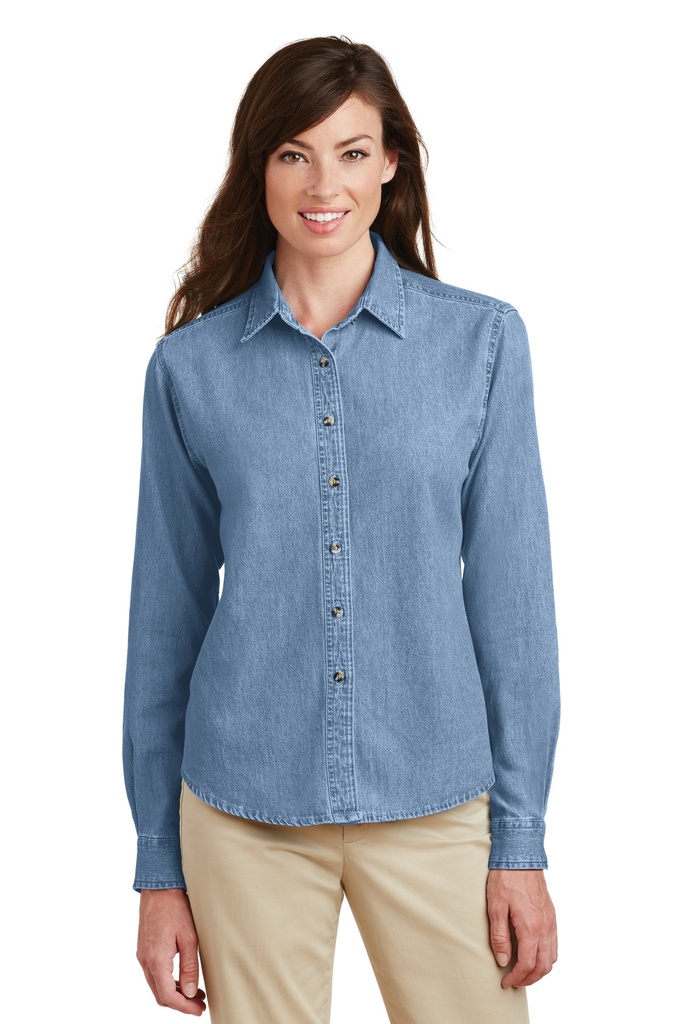 [217861] Port & Company - Ladies Long Sleeve Value Denim Shirt. LSP10 (Faded Blue, XS)