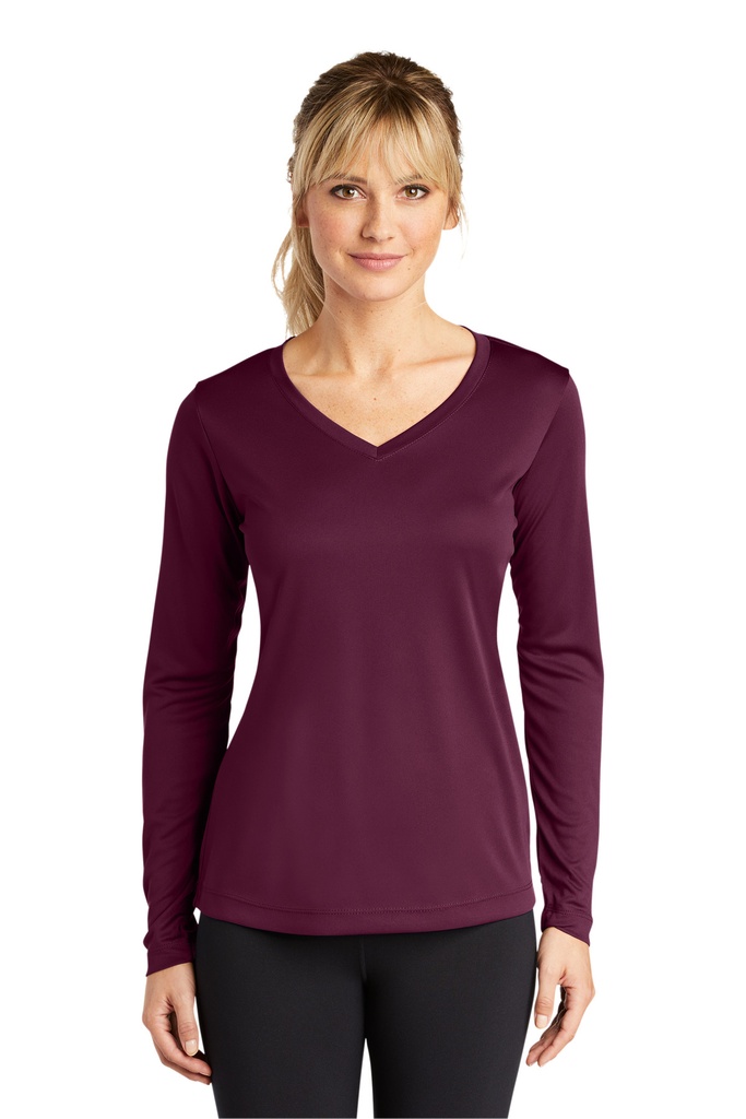 [1074871] Sport-Tek Ladies Long Sleeve PosiCharge Competitor V-Neck Tee. LST353LS (Maroon, XS)