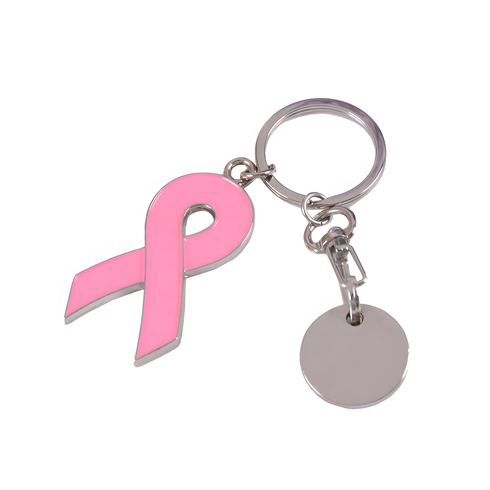 Breast Cancer Awareness Ribbon Charm Keychain w/ Metal Tag. BCA7856