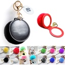 Pom Pom Mirror Keychain With Printed Tag. KC8111