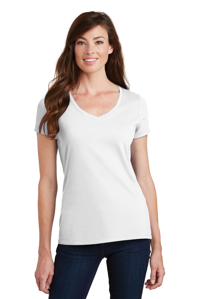 [1089381] Port & Company Ladies Fan Favorite V-Neck Tee. LPC450V (White, XS)