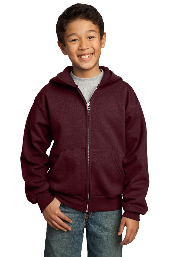 [591471] Port & Company - Youth Core Fleece Full-Zip Hooded Sweatshirt. PC90YZH (Maroon, XS)