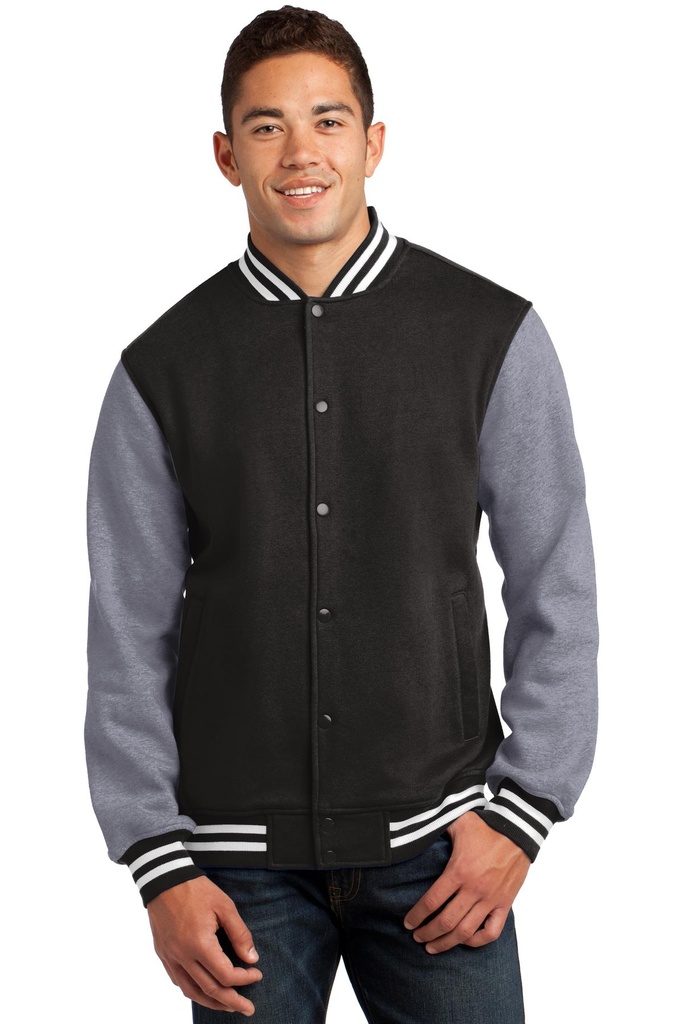 [877461] Sport-Tek Fleece Letterman Jacket. ST270 (Black/Vnt Hthr, XS)