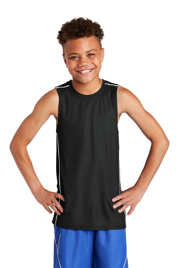 [608111] Sport-Tek Youth PosiCharge Mesh Reversible Sleeveless Tee. YT555 (Black/White, XS)