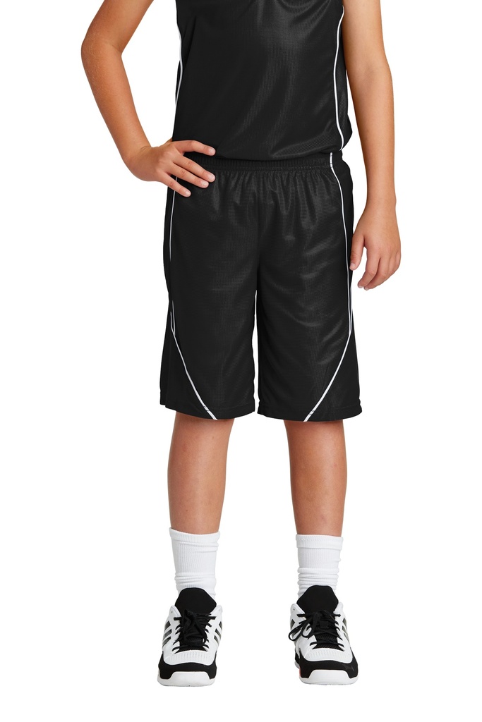 [608181] Sport-Tek Youth PosiCharge Mesh Reversible Spliced Short. YT565 (Black/White, XS)