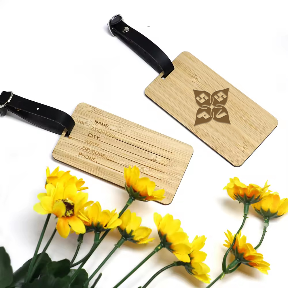 Eco-Friendly Bamboo Double-Sided Travel Luggage Tag. LT6645