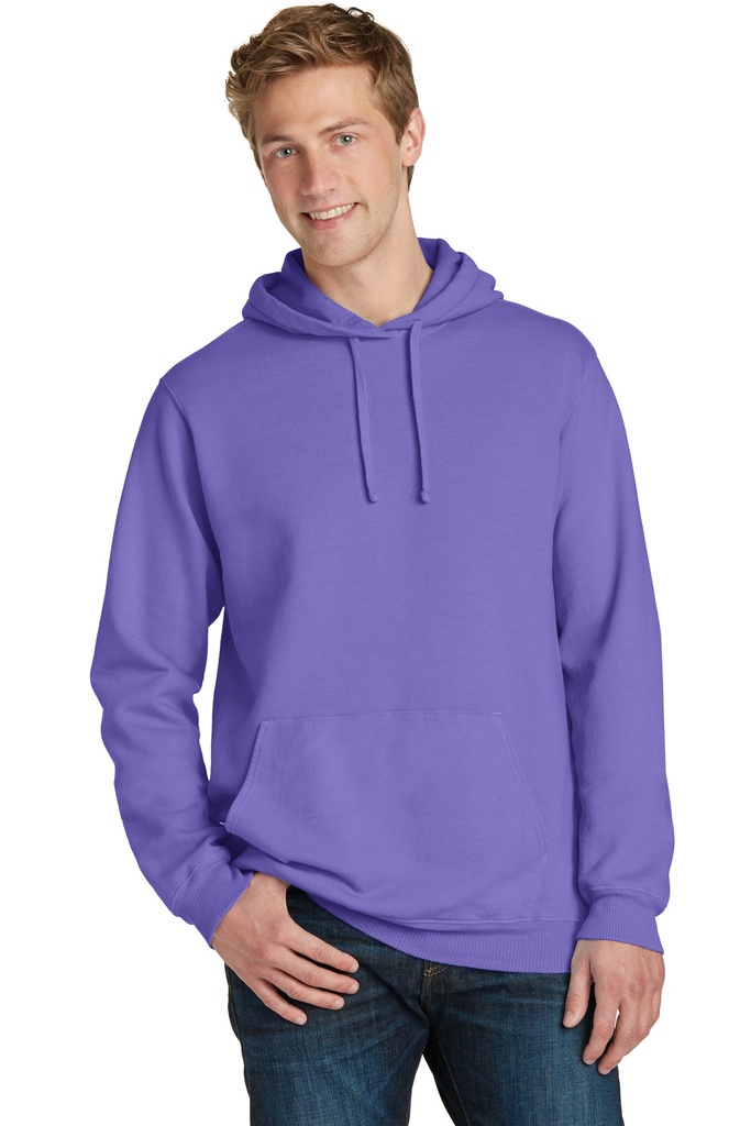 Screen print Port & Company® Beach Wash® Garment-Dyed Pullover Hooded Sweatshirt.