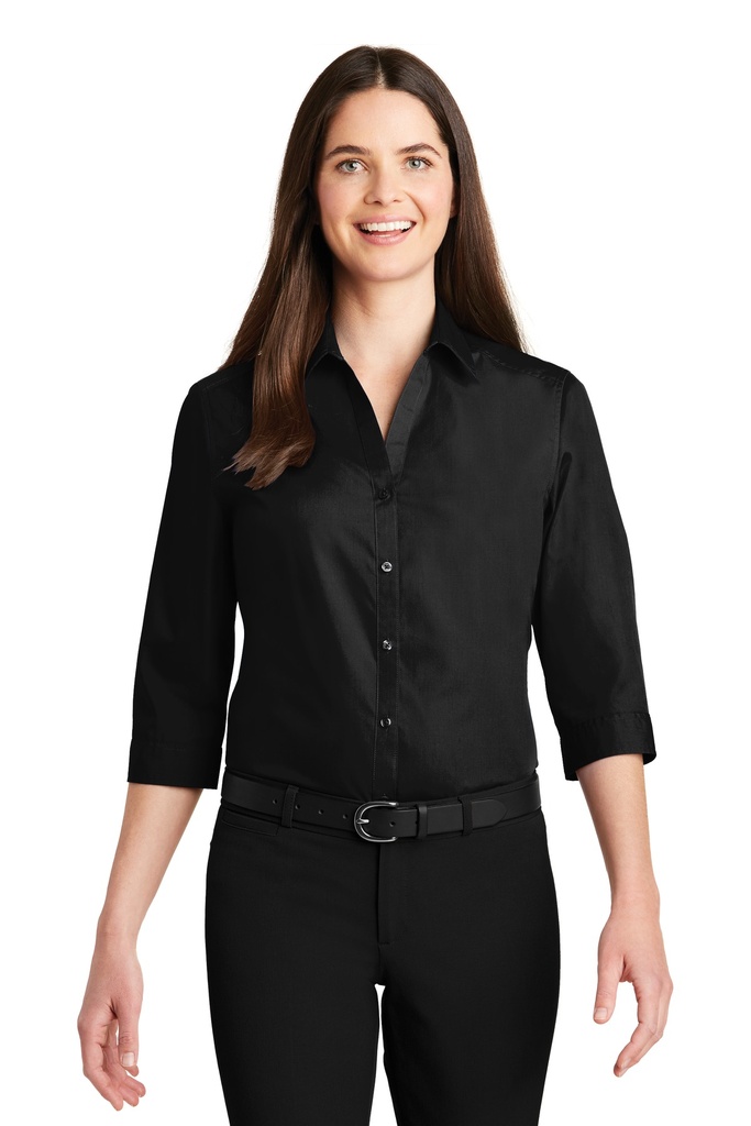 Embroidery Port Authority® Ladies 3/4-Sleeve Carefree Poplin Shirt.