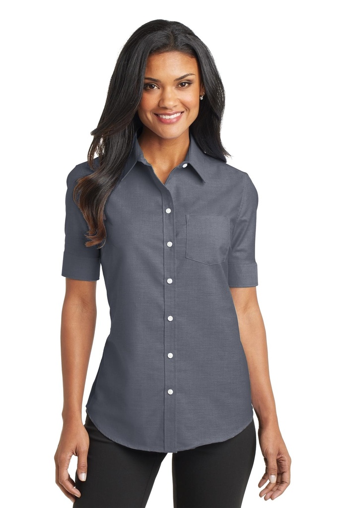 Embroidery Port Authority® Ladies Short Sleeve SuperPro™ Oxford Shirt.