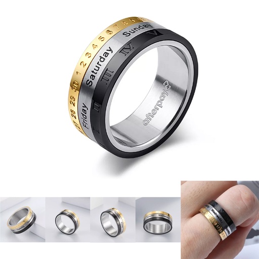 [AR7477] Titantion Stainless Steel Calendar Anxiety Ring