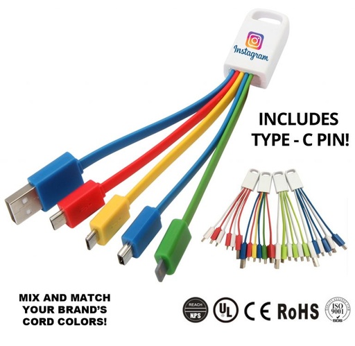 [AC7000] Deluxe 5-In-1 USB Charging Cable Mobile Charger - Incl Type - C