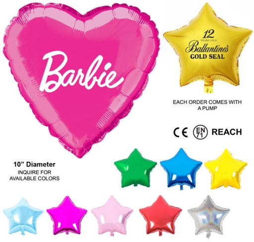 [MB8610] Mylar Balloon - 10" - Heart Or Star Shaped