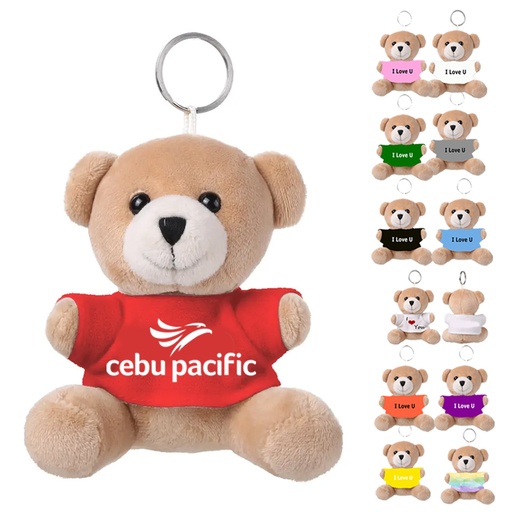 [KC9529] Happy Teddy Bear Keychain w/ Full-Color Logo on Shirt 3.9". KC9529