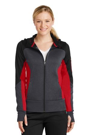[LST245] Sport-Tek Ladies Tech Fleece Colorblock Full-Zip Hooded Jacket. LST245