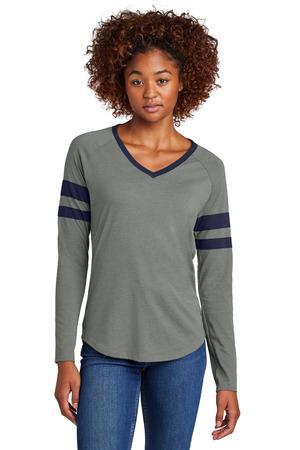 Sport-Tek Ladies Halftime Stripe Long Sleeve V-Neck Tee LST6043