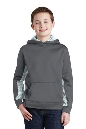 [YST239] Sport-Tek Youth Sport-Wick CamoHex Fleece Colorblock Hooded Pullover. YST239