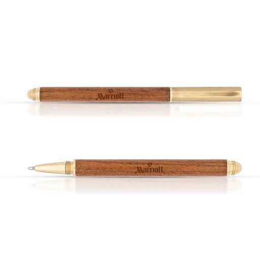 [LM4391] Engraved Wooden & Brass Ballpoint Pen. LM4391