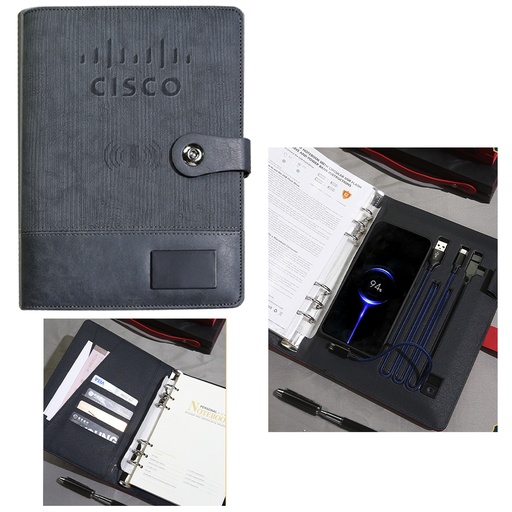 Leatherette Wireless QI Charging Padfolio with Built-In Power Bank. GE5251