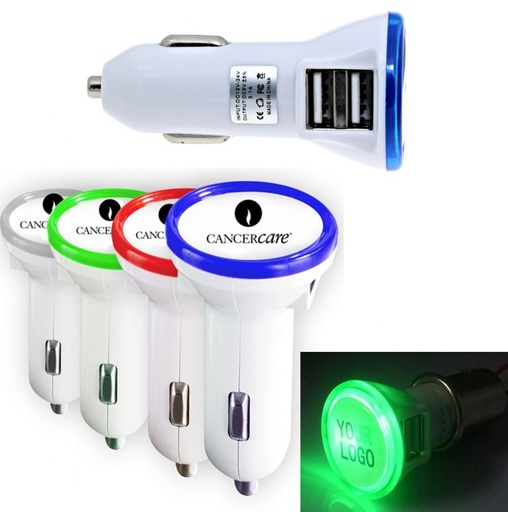 [CC8833] Dual USB Port Car Charger With Round LED Illuminated Trim