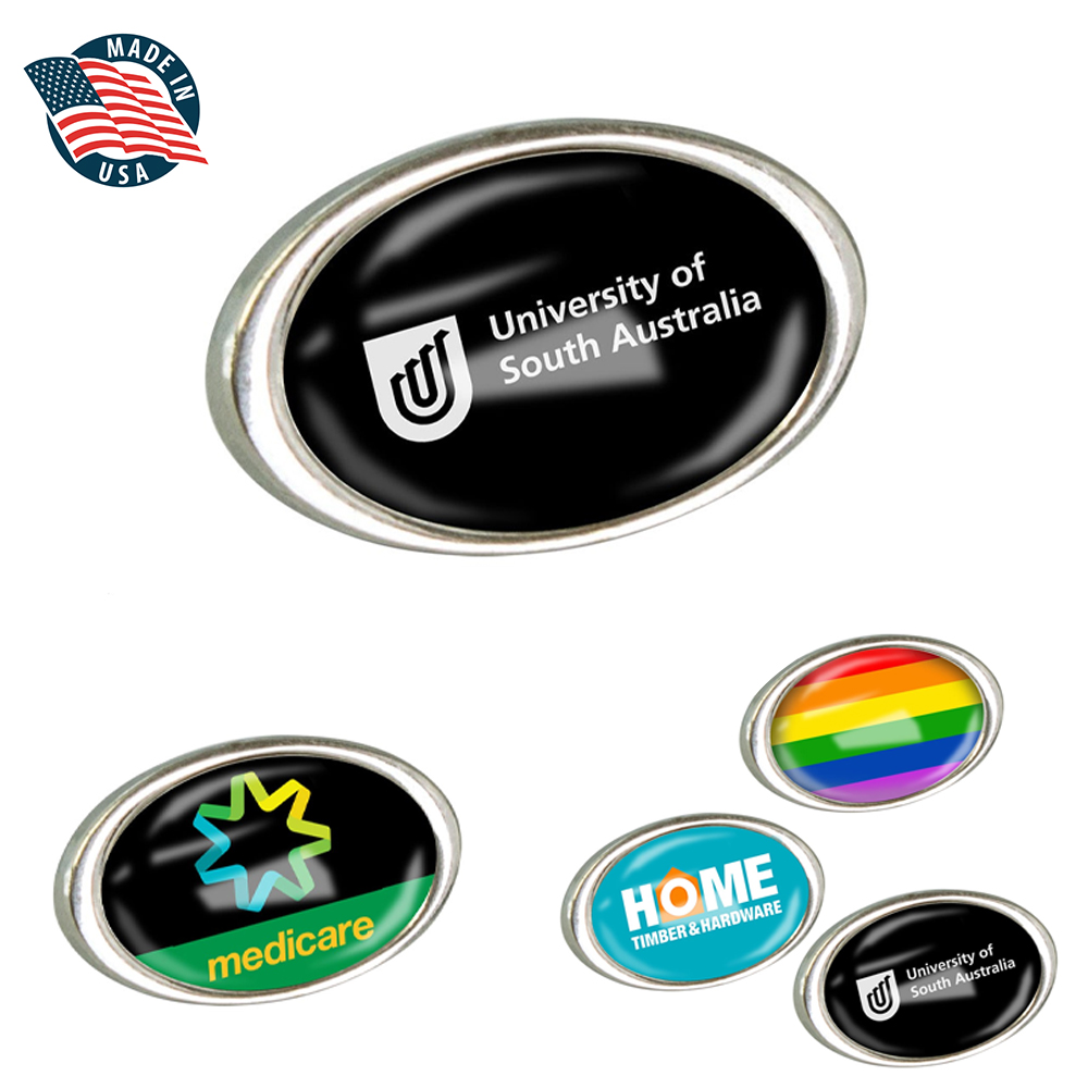 [PWB66466] Custom Glossy Oval Resin Logo Badge. PWB66466