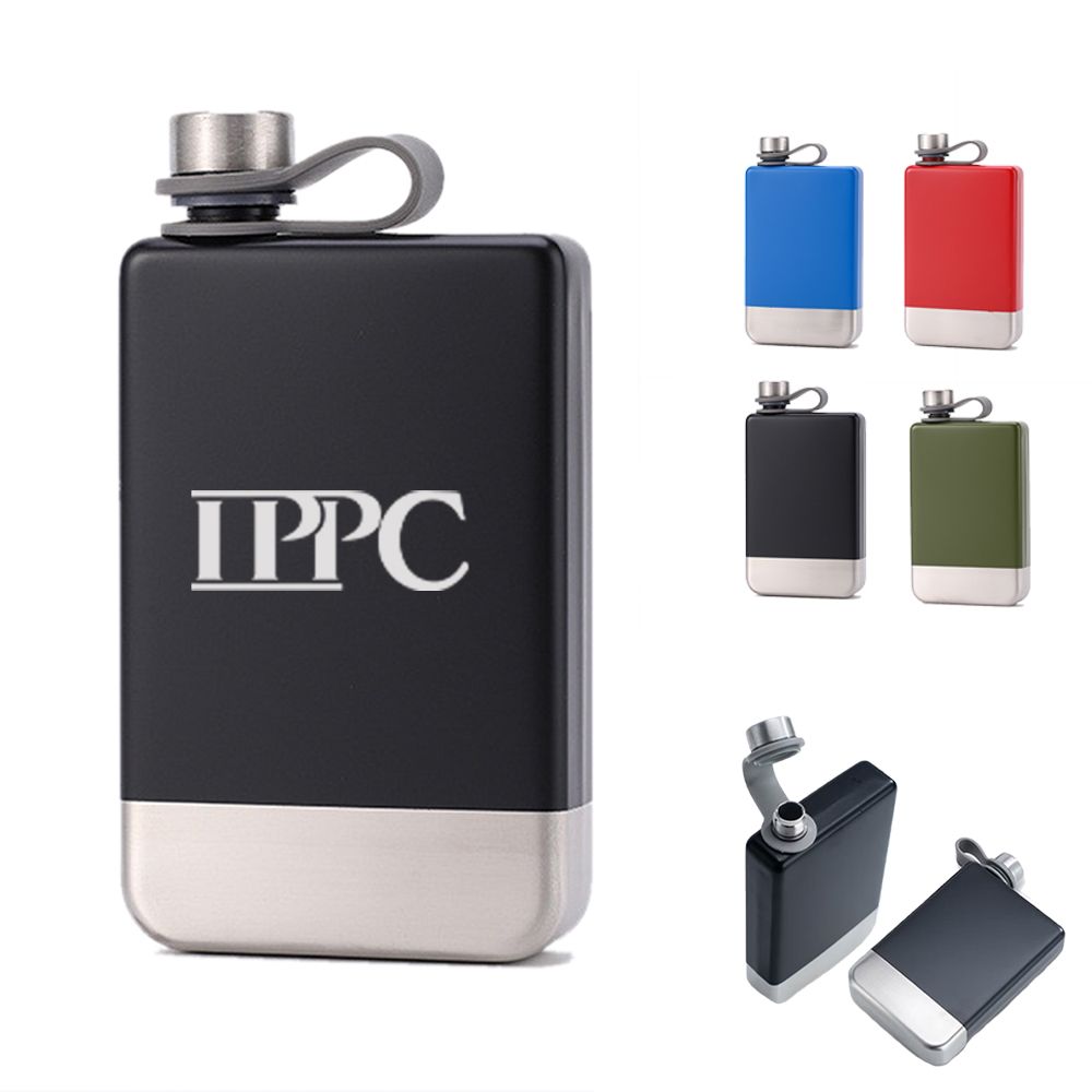 [PH3946] Slim Stainless Steel Flask with Tethered Cap - 9 oz. PH3946