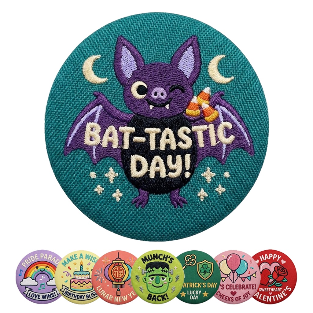 Round Embroidered Fabric Button Pin. EP3054
