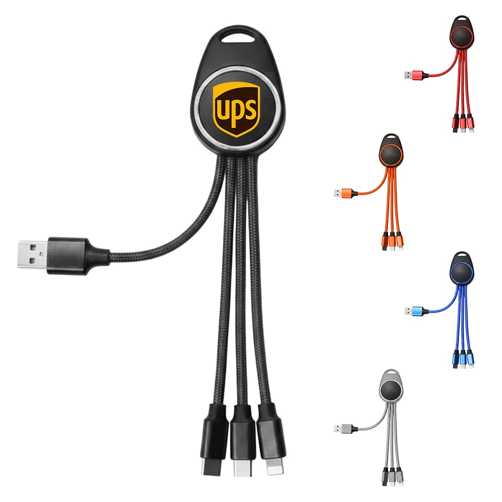 3-in-1 Light-Up Logo Charging Cable Keychain. DC5028