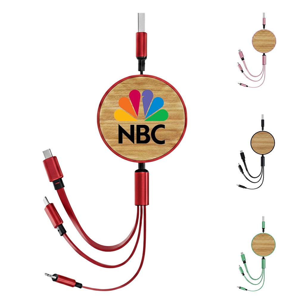 3-in-1 Eco Bamboo Retractable Charging Cable. DC5070