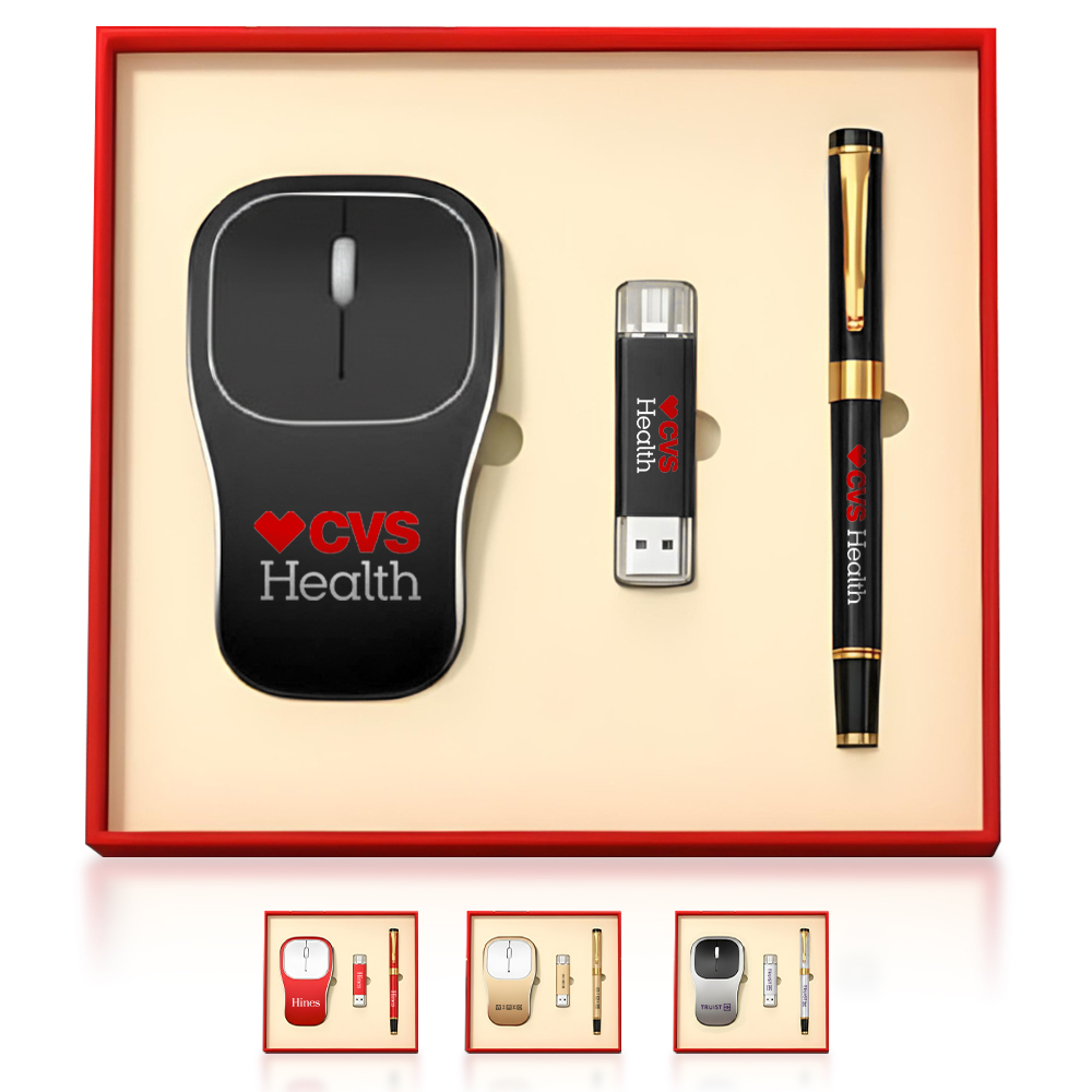 [GS5062] 3-Piece Wireless Mouse, USB Drive & Pen Gift Set. GS5062
