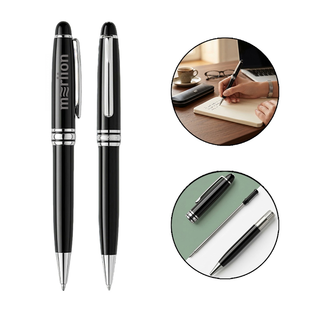 Executive Polished Black Metal Pen with Chrome Accents. MP2125