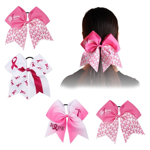 [BCA6369] 7'' Breast Cancer Awareness Printed Cheer Hair Bow