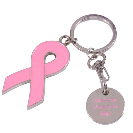 [BCA7856] Breast Cancer Awareness Ribbon Charm Keychain w/ Metal Tag. BCA7856