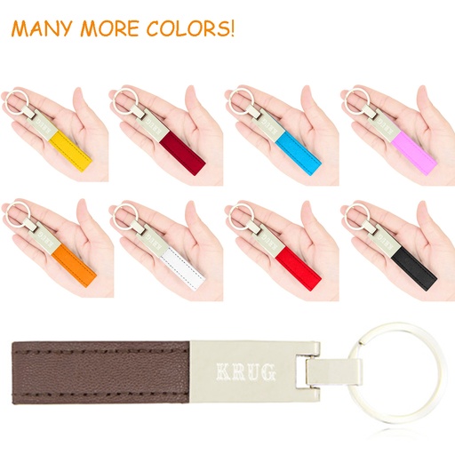 [KH7192] Staple Leather Strap Chrome Keychain